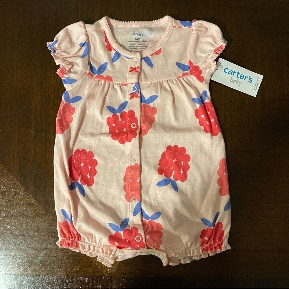 🆕 Carter’s | Pink Raspberry Snap Up Romper | baby girl 6 mo